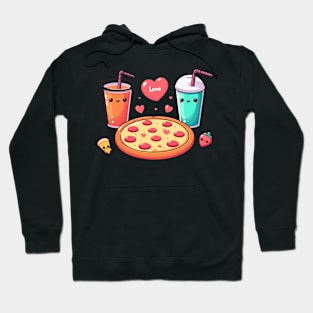 Pizza, Cola Drink and Milkshake in kawaii Style Art | Kawaii Food Lovers Hoodie